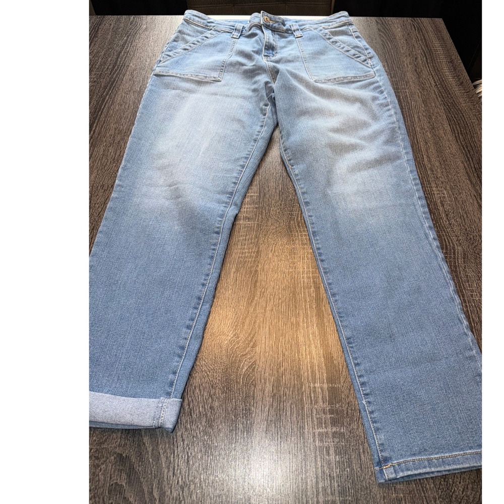 Style & Co Womens Ankle Jeans Cuffed Blue Denim Cargo Pockets Size 14